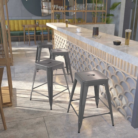 24'' High Backless Metal Indoor Counter Height Stool, Square Seat, PK4 MPN:4-XU-DG-TP0004-24-GG