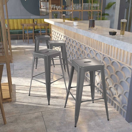 30'' High Backless Clear Coated Metal Indoor Barstool, Square Seat, PK4 MPN:4-XU-DG-TP0004-30-GG
