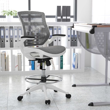 Gray/White Mid-Back Drafting Chair - Flip-Up Arms MPN:BL-LB-8801X-D-GR-WH-GG