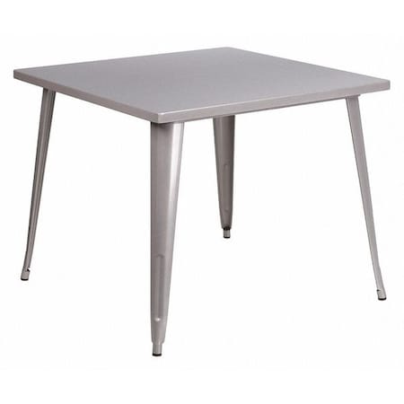 Square Silver Metal Table, 35.5SQ, 35.5