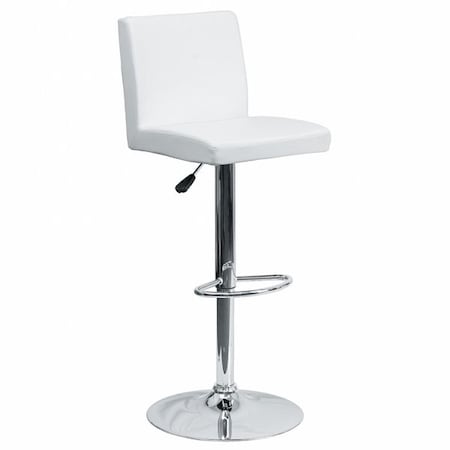 White Vinyl Barstool, Adj Height, Backrest: Panel Back MPN:CH-92066-WH-GG