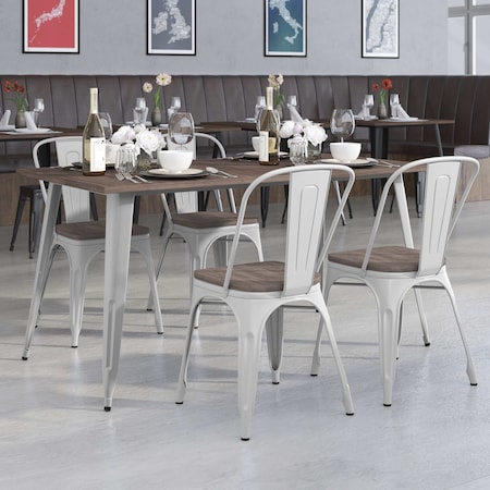 Silver Metal Table Set with Wood Top and MPN:CH-WD-TBCH-13-GG