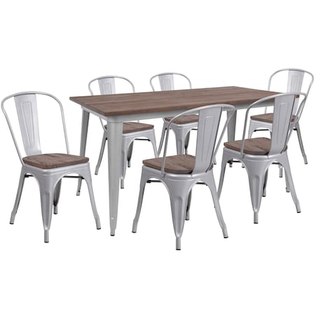 Rectangle Silver Metal Table Set with Wood Top and, 30.25