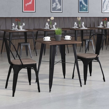 Square Square Black Metal Table Set with Wood T, 26