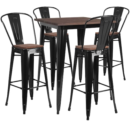 Square Square Black Metal Bar Table Set with Wo, 32