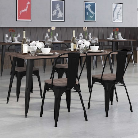 Rectangle Black Metal Table Set with Wood Top and, 30.25