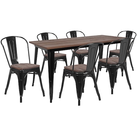 Rectangle Black Metal Table Set with Wood Top and, 30.25