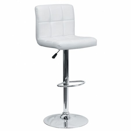 White Quilted Vinyl Barstool, Adj Height, Frame Material: Metal MPN:DS-810-MOD-WH-GG