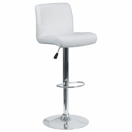 White Vinyl Barstool, Adj Height, Seat Height Range: 26-1/4