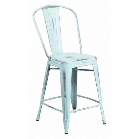 Distressed Gn-Blue Metal Stool MPN:ET-3534-24-DB-GG