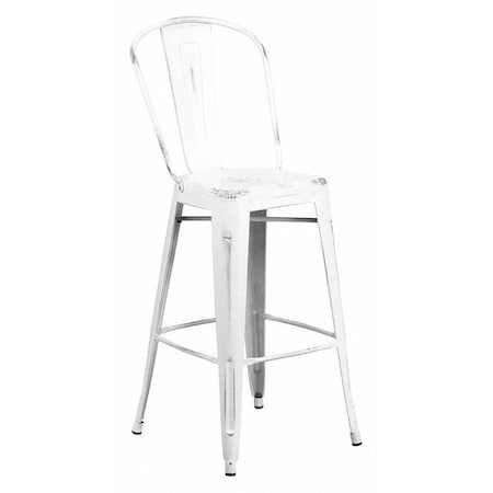 Distressed White Metal Stool, Seat Height Range: 30