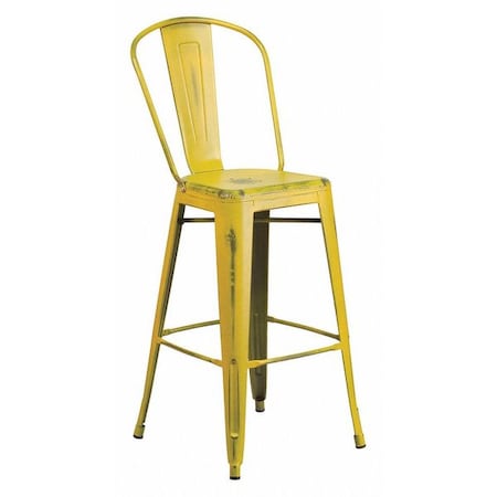 Distressed Yellow Metal Stool, Seat Height Range: 30