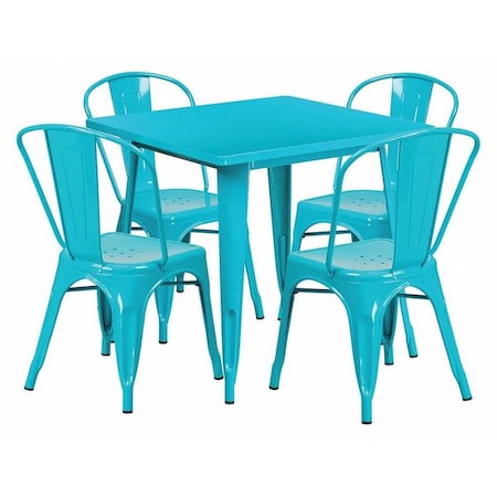 Square Teal-Bl Metal Table Set, 31.5SQ, 31.5