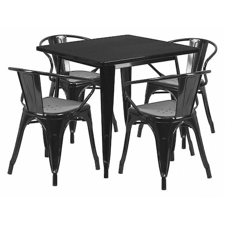 Square Black Metal Table Set, 31.5SQ, 31.5