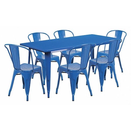 Rectangle Blue Metal Table Set, 31-1/2