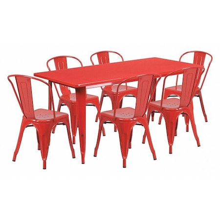 Rectangle Red Metal Table Set, 31-1/2