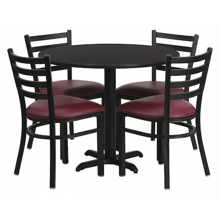 Round Blk Lam Table, Brgundy Vinyl Seat, Rnd, 36