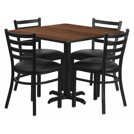 Square Walnut Table, Blk Seat, Square, X-Base, 36