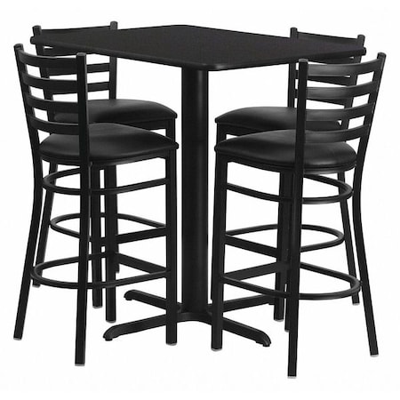 Rectangle Blk Bar Table, Rectngl w/X-Base, Blk Seats, 42