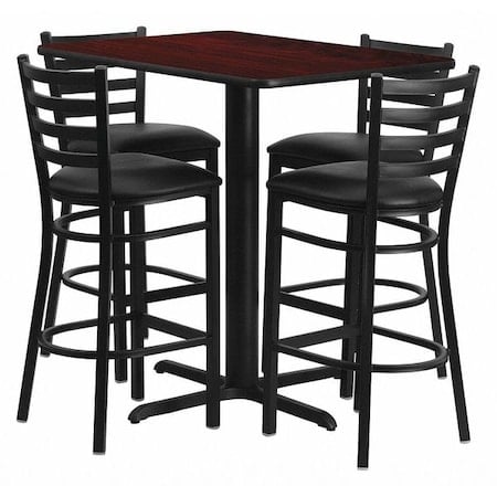 Rectangle Mah Bar Table, Rectngl w/X-Base, Blk Seats, Laminate Top, Wood Grain MPN:HDBF1018-GG