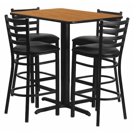 Rectangle Nat Bar Table, Rectngl w/X-Base, Blk Seats, 42