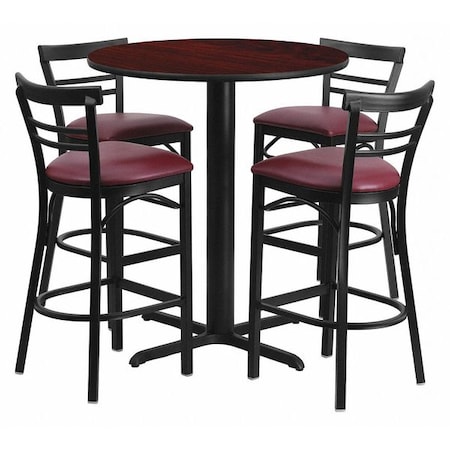 Round Mahogany Bar Table, X-Base, Burg Seats, 24