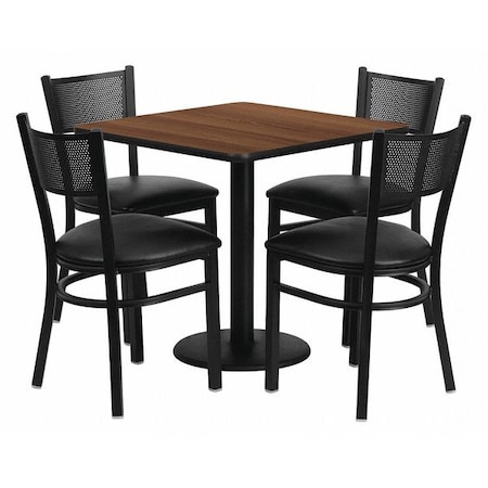 Square Walnut Table, Black Seat, Square, 30