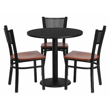 Round Blk Lam Table, Rnd w/Cherry Seats, 30
