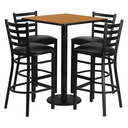 Square Natural Bar Table, Square w/Blk Seats, 30