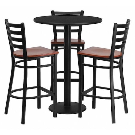 Round Black Bar Table, X-Base w/Cherry Seats, 30