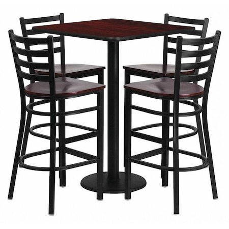 Square Mahogany Bar Table, Sqr w/Mah Seats, 30