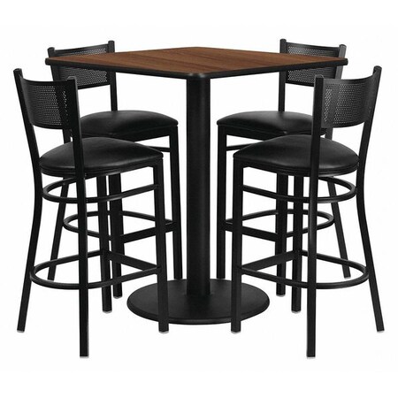 Square Walnut Table, Square w/Black Seats, 36