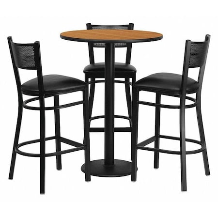 Round Natural Bar Table, Rnd w/Black Seats, 30