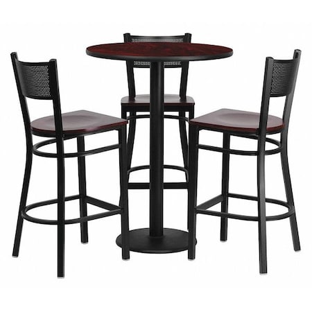 Round Mahogany Bar Table, Rnd w/Mah Seats, 30