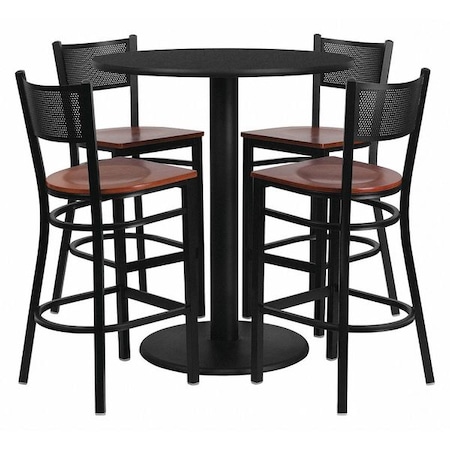 Round Blk Bar Table, Rnd w/Cherry Seats, 36