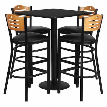 Square Blk Bar Table, Square w/Black Seats, 30