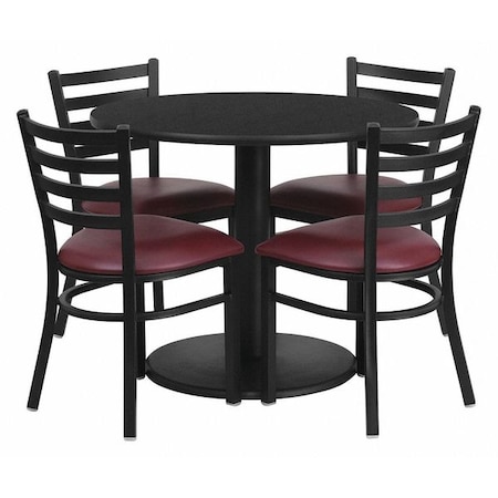 Round Blk Lam Table, Brgundy Vinyl Seat, Rnd, 36