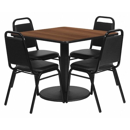 Square Wlnut Table, Bnqut Chair, Sqr, Rnd Base, 36