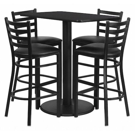 Rectangle Blk Bar Table, Rctngl w/Rnd Base, Blk Seat, Laminate Top, Wood Grain MPN:RSRB1017-GG