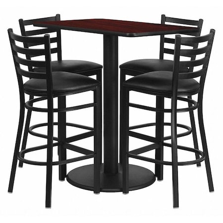 Rectangle Mah Bar Table, Rctngl w/Rnd Base, Blk Seat, Laminate Top, Wood Grain MPN:RSRB1018-GG