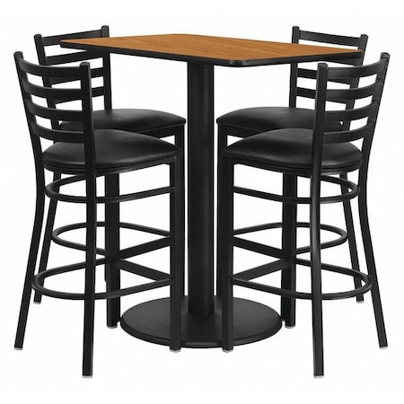 Rectangle Ntrl Bar Tble, Rctngl w/Rnd Base, Blk Seat, Laminate Top, Wood Grain MPN:RSRB1019-GG