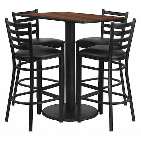 Rectangle Wal Bar Table, Rctngl w/Rnd Base, Blk Seat, Laminate Top, Wood Grain MPN:RSRB1020-GG