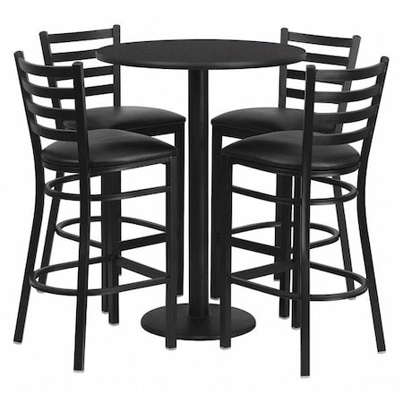 Round Blk Bar Table, Rnd Base w/Blk Seats, 30