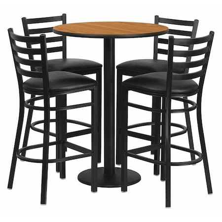 Round Natural Bar Table, X-Base w/Black Seats, Laminate Top, Wood Grain MPN:RSRB1023-GG