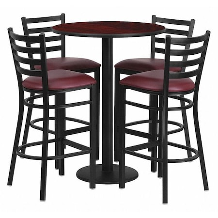 Round Mahogany Bar Table, X-Base w/Brgndy Seats, Laminate Top, Wood Grain MPN:RSRB1026-GG