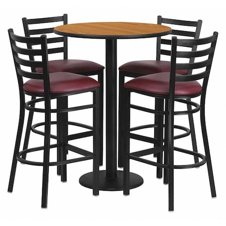 Round Natrl Bar Tble, Rnd Base w/Burg Seats, 30