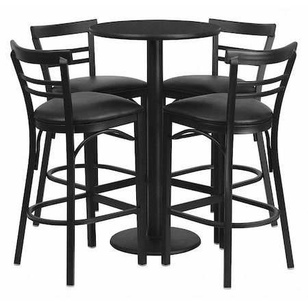 Round Blk Bar Table, Rnd Base, Blk Vnyl Seat, 24