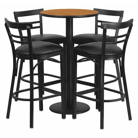 Round Natural Bar Table, Rnd Base, Blk Seats, 24