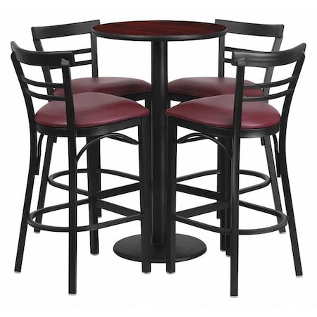 Round Mahgny Bar Table, Rnd Base, Burg Seats, 24