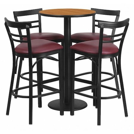 Round Ntural Bar Table, Rnd Base, Burg Seats, 24